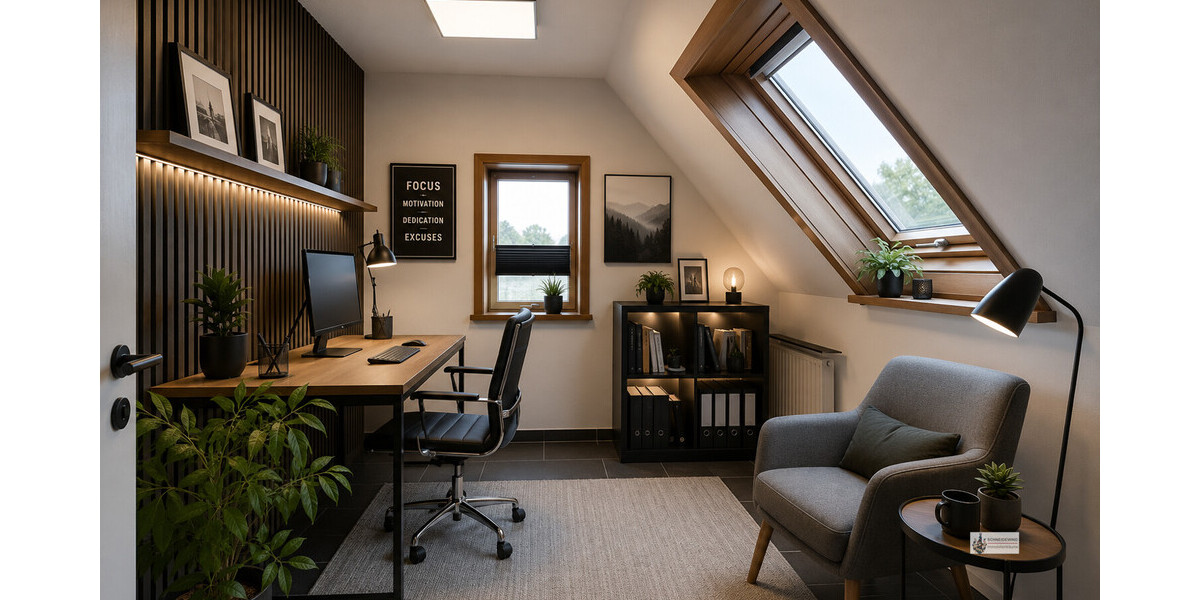 Gemütliches modernes Arbeitszimmer im Dachgeschoss